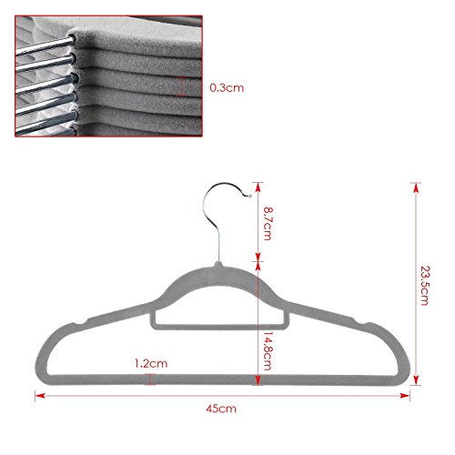HOMFA 40 Stück Kleiderbügel Anzugbügel Jackenbügel Wäschebügel mit beflockter Oberfläche Soft-Touch und rutschfest Grau (40er Grau) - 3