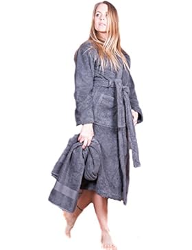 Damen Herren Bademantel 100% Bio-Baumwolle GOTS Frottee Morgenmantel Hausmantel Saunamantel 440grm² (S/M grau)