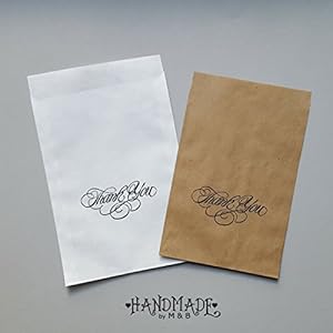 10 Papiertüte Kraftpapiertüte Flachbeutel Geschenktüte Weiß Braun Thank You