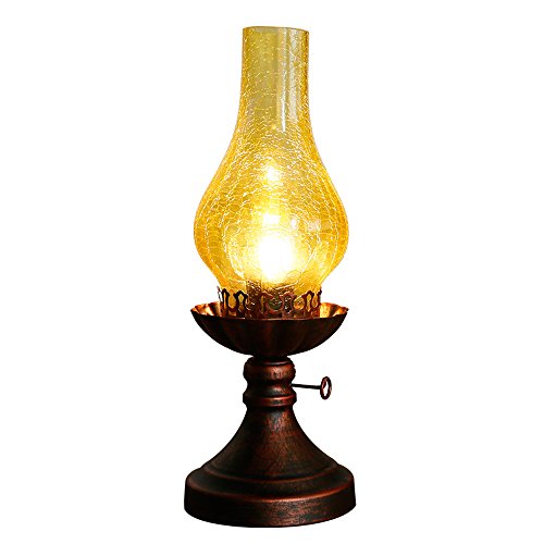 Pumpink Nostalgie Vintage Kerosin Laterne Tischlampe Schreibtischlampe chinesische echte antike Glas Desktop Licht altmodische Retro Eisen Kunst Leselampe für Cafe Bar Lager Restaurant Scheune