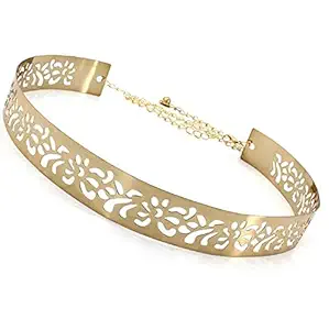 SATYAM KRAFT 1 Pcs Womens Metal 3.5 cm Wide Hollow Design Plate Adjustable Ladies Belt (Golden)