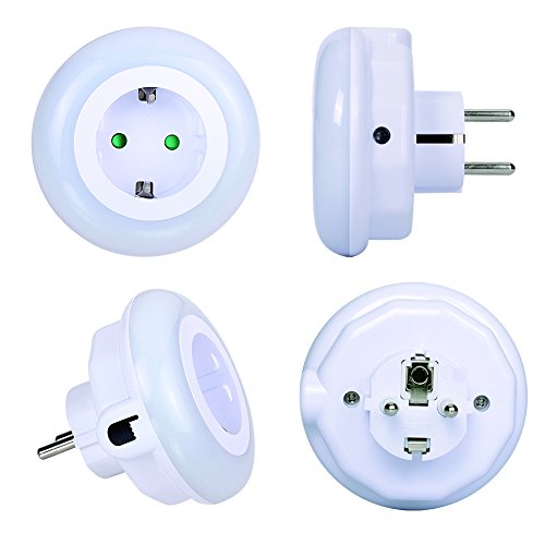 LED Nachtlicht mit Dämmerungssensor Emotionlite Steckdose Nachtlampe Kinder Schützen Steckdose Orientierungslicht Stimmungslicht Multi-Farben (Grün, Blau, Warmweiß) Auswechselbar Helligkeitssensor 0.6W Max. 3680W 16A (2 Stück) - 5