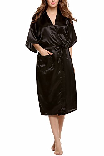 Dolamen Damen Morgenmantel Kimono, Luxuriös glatte Satin Nachtwäsche Bademantel Robe Kimono Negligee Seidenrobe locker Schlafanzug, Langer Stil