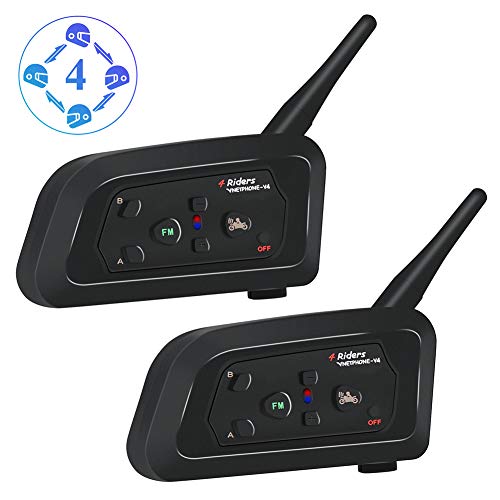 Vnetphone V4 1200M Casco de la motocicleta Intercomunicador 4 jinetes Full Duplex Bluetooth Interphone Soporte FM Ideal Para esquí en motonieve(1 Pièce)
