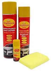 Euro Diamond Shine Car Dashboard/Waterless Auto Guard Coating/Stain Remover & Sponge Packs of 4