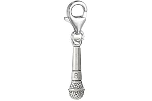 JewelleryJoy Silver tone Microphone Lobster Clip On Charm Music Charms Pendants in organza gift bag (Silver)
