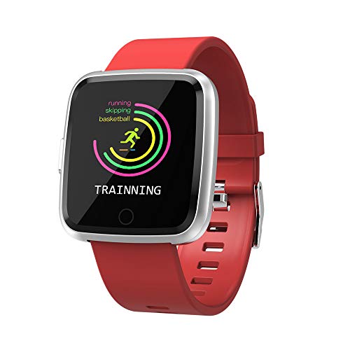 Preisvergleich Produktbild elecfan Fitness Armband, Herzfrequenz Smart Uhr Watch IP67 Wasserdicht Schrittzähler Notifications Schlaf-Monitor für Damen Herren,Rot