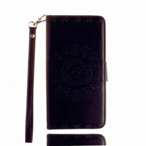 MUTOUREN Hülle für iPhone 7 4.7 Zoll Schutzhülle [Kratzfeste, Scratch-Resistant] Bookstyle PU Lader HandyHülle Tasche Wallet Flip Case Lederhülle Brieftasche mit Standfunktion Kartenfächer Magnetic schließt Painted Muster- Henna Indische Sonne Mandala Schwarz + Metall Stylus Stift - 3