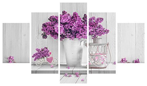Lupia Quadro Moderno 5 Pezzi in Legno Vogue 48X85 cm Purple Flowers