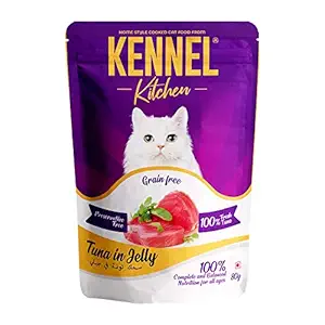 Kennel Kitchen Grain Free Wet Cat Food for Adults and Kittens, Tuna in Jelly, 10 Pouches (10 x 80 GMS)