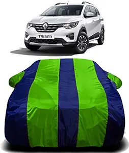 S SHINE MAX 190T Imported Fabric Car Cover for Renault Triber with Ultra Surface Body Protection (Green Stripes)