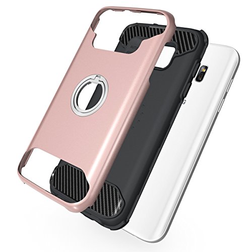 Galaxy S7 Edge Hülle,Galaxy S7 Edge Tasche, Ukayfe Stoßfestes Etui, [Heavy Duty Serie] Samsung S7 Edge Dual Layer Armor Case Silikon TPU Schale + PC Farbenrahmen Dual Layer Schutzhülle [Shockproof] Handyhülle Drop Resistance Schutz Handy Hülle mit 360 Rotating Ring Grip Holder Ständer für Samsung Galaxy S7 Edge, Rose Gold - 4