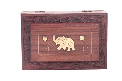 Muttertags Special Einzigartige Geschenke Hölzernen Schmuckschatulle indischen Box Messing Inlay Einzigartige Elephant Design 6 X 4 Zoll,Antique Box, Deko-Schachteln, Schmuck Aufbewahrungsbox - 2