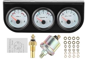 AKOZON Kit de indicador triple Voltímetro Indicador de temperatura del agua Indicador de presión de aceite, universal Kit de indicador triple para automóvil Temperatura del agua + Voltios + Medidor de presió