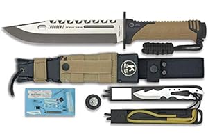 K25 - RUI KNIVES K25 Cuchillo Thunder I Camo Sand Hoja 9 cm para Caza, Pesca, Camping, Outdoor, Supervivencia y Bushcraft K25 32018 + Portabotellas de regalo