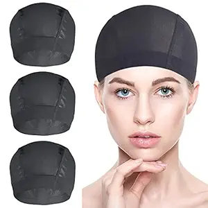 3 PACK Wig Caps for Wig Making - Stretchable Dome Mesh Wig Caps for Women Lace Front Wig??�Black??�