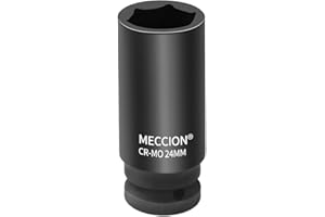 Meccion 1/2 Inch Drive Impact Socket 24mm Heavy Duty Cr-Mo 6 Point Deep Socket, 78mm Length
