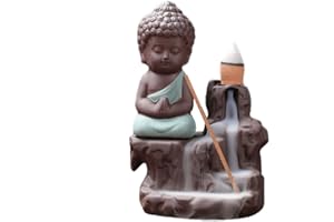 MAYCO BELL Little Monk - Bruciatore di incenso in ceramica e porcellana, a flusso inverso, per coni di incenso (azzurro)