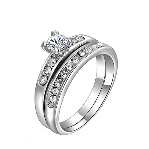 2018 Fashion Pretty boda con anillo de velcro de joyería mujer clásico Fancy Platinum juego de anillos con diamantes Talla Q