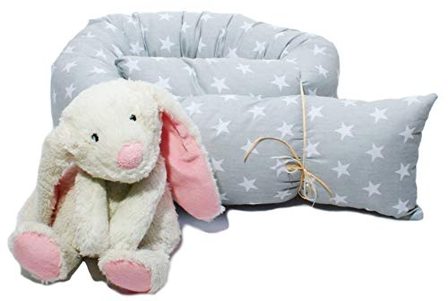 Preisvergleich Produktbild Bettschlange Bettrolle Nestchen Nestchenschlange Nackenrolle 100% Baumwolle (180, Sternbild Weiß auf Grau)