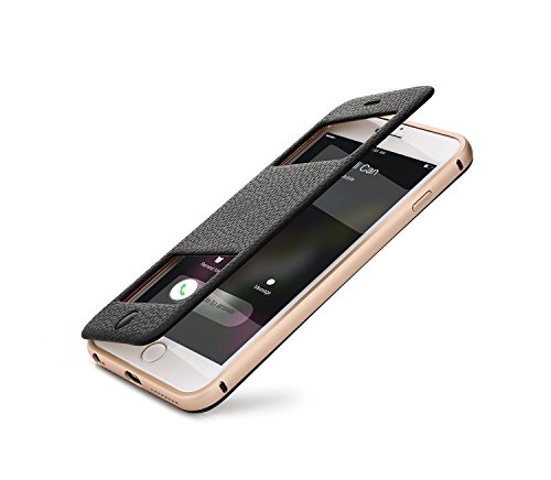 Original Binli ECHT Leder iPhone 6, 6s Schutzhülle 2 in 1 Bumper mit Sichfenster Hülle Hard Cover Flip Back Case Tasche – von OKCS – in Gold - 6
