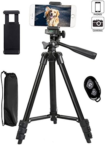 Phone Tripod,42 Inch Aluminum Camera Stand for Iphone Smartphone Tripod Phone Holder Mount with Bluetooth Remote Shutter and Flexible Stand ( Black)
