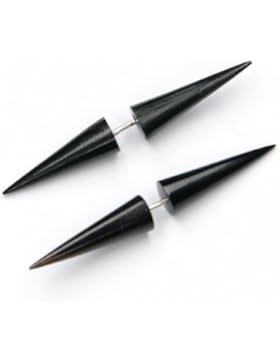 Fakepiercing Kegel klein Schmuck Horn vom Wasserbüffel mit 925 Silber Verschluss, Ohrschmuck Länge: 4,5cm Paarpreis