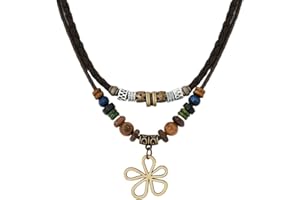 Hanary Ethnic Boho Colorful Braided Rope Necklace, Multi-Layered, Wooden Beads, Copper Butterfly Pendant, Women's Jewelry