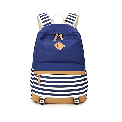 Preisvergleich Produktbild Fashion Mädchen Schulrucksack Damen Canvas Rucksack Teenager Baumwollstoff Streifen Schultasche Daypacks für Universität Outdoor Freizeit (Königsblau)