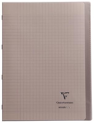 Clairefontaine 971407C - Un cahier piqué Koverbook 96 pages 21x29,7 cm 90g grands carreaux, couverture polypro transparente Gris