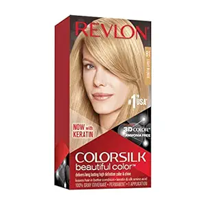REVLON Colorsilk Beautiful Color Permanent Hair Color with 3D Gel Technology & Keratin, 100% Gray Coverage Hair Dye, 81 Light Blonde