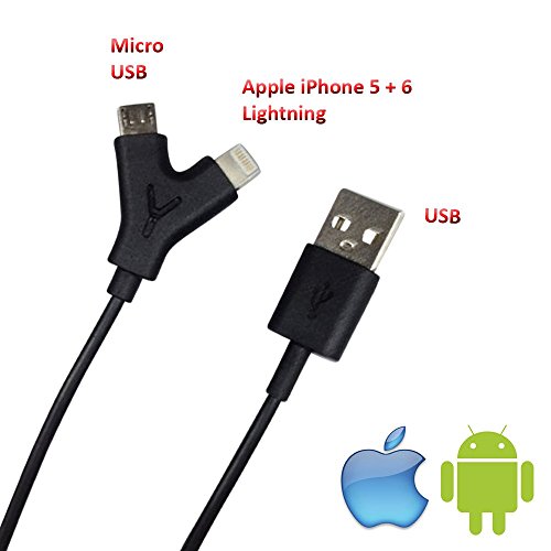 COM-PAD 2x USB auf Lightning und Micro-USB Kabel 2x120cm schwarz - 3