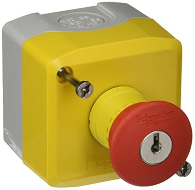 Schneider electric xALK188E Harmony Boîte avec 1 poussoir rouge d'urgence, 40 mm Diamètre du bouton, déverrouillage avec la clé, 1 F + 1er, jaune