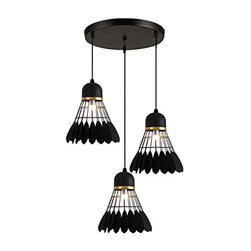 Preisvergleich Produktbild BERGHT LED Moderne Pendellampe Hängeleuchte Badminton Pendelleuchte Lampenschirm Kreativ Hängeleuchte E27 3-Flammig Industrie Hängelampe(Schwarz)