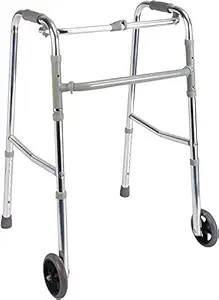 FUTRO MODA Iron Aluminium Height Adjustable Folding Walker with 2 Wheels