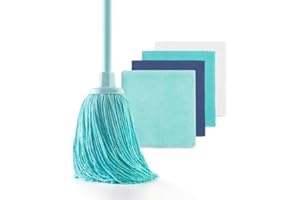 DIVINE GENIUS Blue Dolphin - Fregona con 4 bayetas de Microfibra reciclada Set de Limpieza sostenible para hogar y Todo Tipo de Superficies Super Absorbente y Resistente