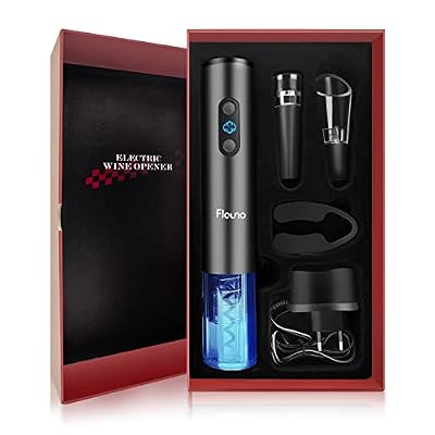 Flauno Tire Bouchon Électrique Rechargeable, Ouvre-Bouteille Automatique avec Boite Cadeau, Ensembles d'accessoires pour Vin avec Coupe-Capsule, Aérateur, Bouchons à Vide, Emballage Cadeau