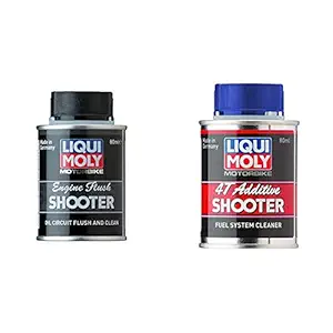 LIQUI MOLY 20597 Motorbike Engine Flush Shooter (80 ml) & 7822 Motorbike T Shooter (80 ml) Combo