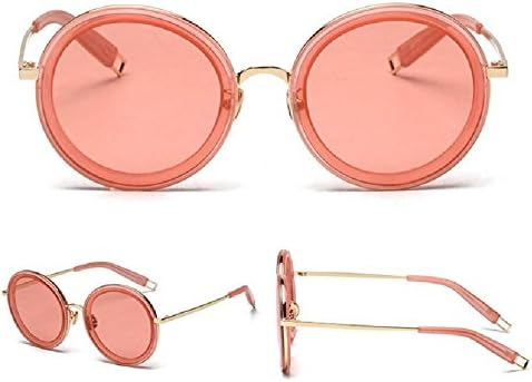Vintage round sunglasses all-match four marine UV sunscreen personality tide Sunglasses,Golden frame light orange C60