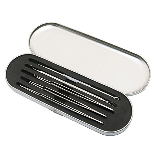 Pinkiou Akne Nadel Kit Blackhead Remover Werkzeug Edelstahl Set Nase Blackhead Skin Extractor mit Silber Metall Fall (5 Stück ein Pack) - 3