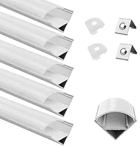 veekaylight VK008 Ultra Thin V Shape Triangular Aluminium Channel Section System Diffusers, End Caps and Mounting Clips for LED Strip upto 12mm (15.7mm x 15.7mm 1Meter/3.3ft) - Pack of 5