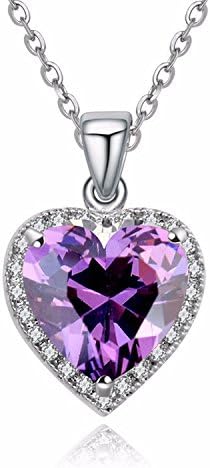 HARMODA Shining Love Luxury AAA Cubic Zirconia Heart Pendant Necklace Fashion Jewellery (Purple)