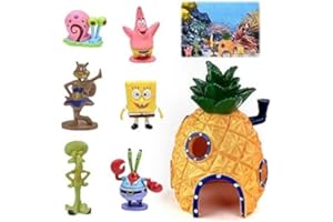 Thapncow 7piezas Pecera Adorno para decoración de Acuario Resina|Spongebob Adornos para Acuario|Decoracion pecera|Spongebob Adorno para Acuario Figure Set, piña para Acuario, Estanque de Peces