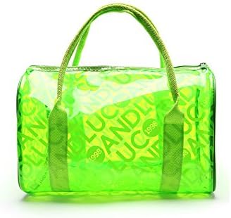 Women's Clear Beach Bag Transparent Swimming Tote Shoulder Bag Waterproof Large Format Handbag Waterproof Bags with Phone /Swimsuit/Towel/ Toiletries Dry Bag and Outdoor handbag (Fluorescent green)