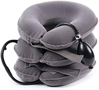 Cervical Neck Traction Device for Head &amp; Shoulder Pain - Inflatable Neck Pillow / Cervical Traction Pillow - With Adjustable Size, Bigger Pump, Extended Velcro, Premium, Durable &amp; High Quality - Grey