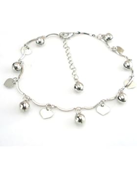 Boowhol Unisex Verstellbar Fußkettchen Fußkette Armbänder Armkette mit Anhänger Herz Glocke aus 925 Sterling Silber