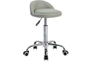 ‎MINGONE Mingone Rollhocker Praxishocker mit Rollen Bürohocker Höhenverstellbar Drehhocker 360° Arbeitshocker mit Niedriger Rückenlehne Kunstleder φ36.5cm，Grau