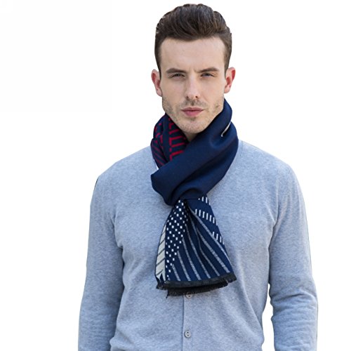 AMYHOME Homme Écharpe Cachemire Imprimer Plaid Décontracté Style Automne Hiver Écharpe Bleu Écossais (180CM*35CM)