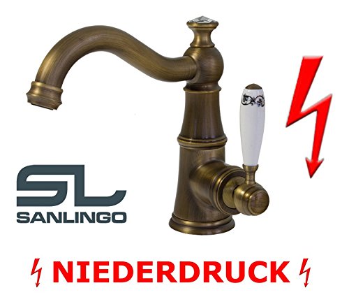 Niederdruck Landhaus Retro Küche Spüle Einhebel Armatur Keramik Griff Kristall Glasknauf Antik Messing Schwenkbar Sanlingo