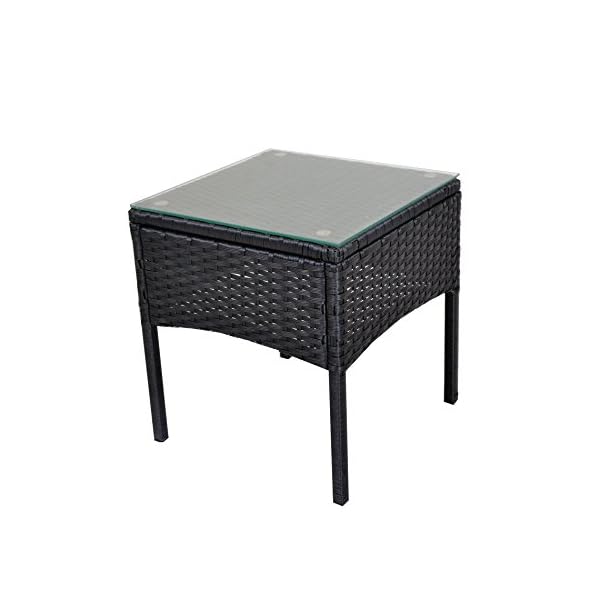 EBS 3 Piece Rattan Wicker Patio Garden Lawn Furniture Outdoor / Indoor Complete Set with Coffee Table + Chairs Set for 2 - Black PE - Image 7